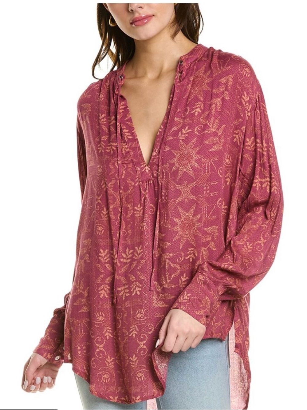 Free People Mia Tunic Women's Long Sleeve Top - Red Sz XS